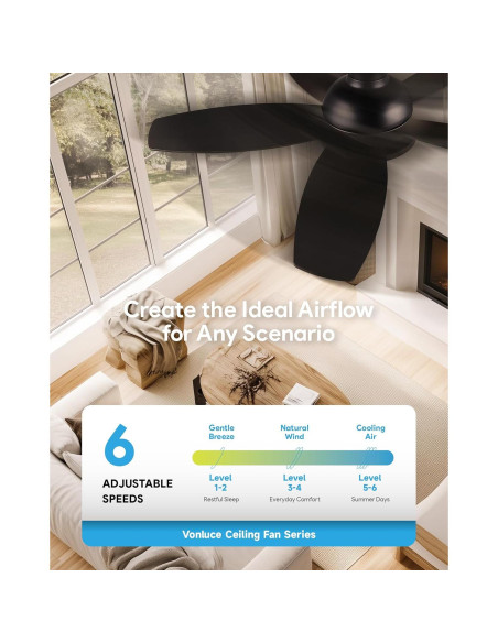 Ventilador de Techo VONLUCE 91.44 cm con Luz LED y Control Remoto