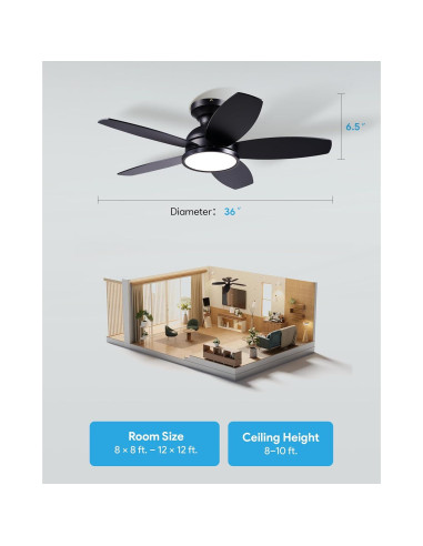 Ventilador de Techo VONLUCE 91.44 cm con Luz LED y Control Remoto