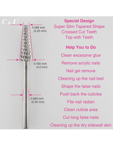 Broca de Uñas Profesional C&I E-File Cónico 2.35mm para Manicura