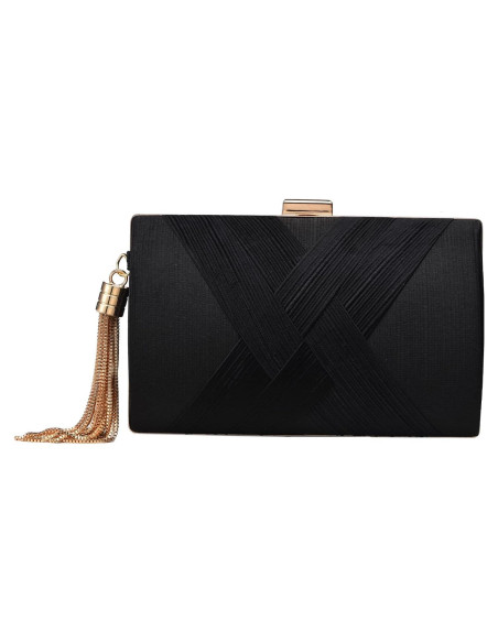 Bolso de mano de noche YAPAIOU negro con borlas 17.5x11.5cm