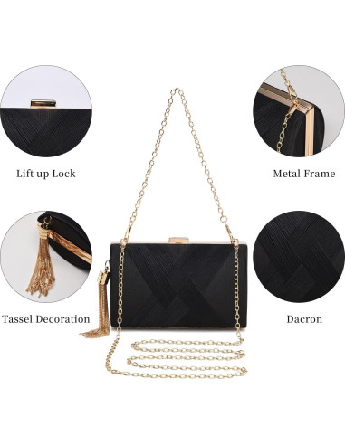 Bolso de mano de noche YAPAIOU negro con borlas 17.5x11.5cm