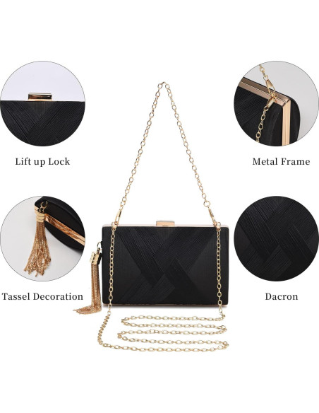 Bolso de mano de noche YAPAIOU negro con borlas 17.5x11.5cm