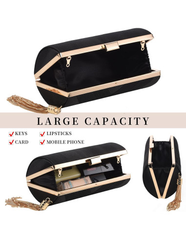 Bolso de mano de noche YAPAIOU negro con borlas 17.5x11.5cm