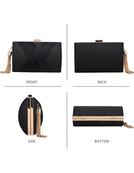 Bolso de mano de noche YAPAIOU negro con borlas 17.5x11.5cm