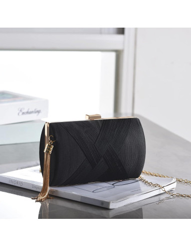 Bolso de mano de noche YAPAIOU negro con borlas 17.5x11.5cm