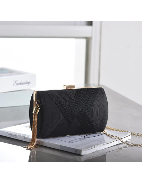 Bolso de mano de noche YAPAIOU negro con borlas 17.5x11.5cm