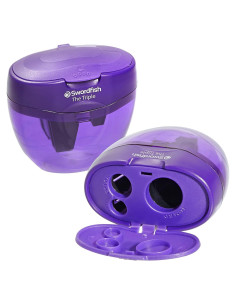 Sacapuntas Triple Swordfish Púrpura 3 Agujeros con Recipiente