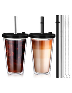 Vasos Reutilizables para Café Helado Honeydak 473ml con Pajillas