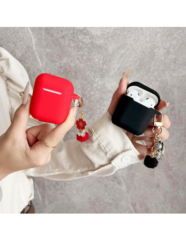 Funda de Silicona Negra para AirPods 1/2 con Llavero y Kit de Limpieza