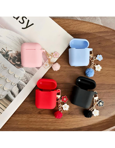 Funda de Silicona Negra para AirPods 1/2 con Llavero y Kit de Limpieza