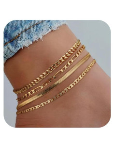 Conjunto 4 Pulseras de Tobillo Oro Laminado 14k Amicon