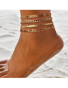 Conjunto 4 Pulseras de Tobillo Oro Laminado 14k Amicon 2