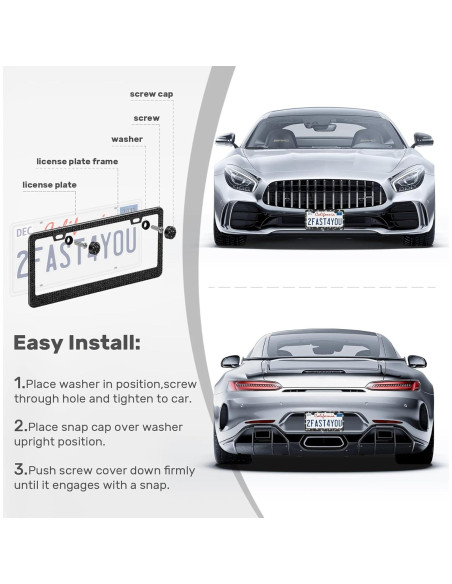 Marco de Placa de Licencia Brillante QUANQIUFEI Negro 32x17cm