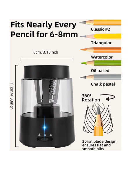 Afilador Eléctrico de Lápices ZMOL Recargable Automático