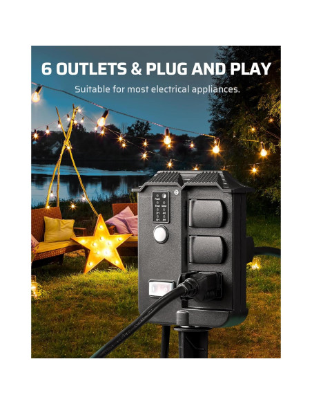 Temporizador de Estaca DEWENWILS 6 Salidas Impermeable Control Remoto Temporizador de Estaca DEWENWILS 6 Salidas Impermeable Control Remoto