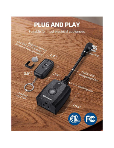 Enchufe de Control Remoto DEWENWILS para Exterior 15A 100FT