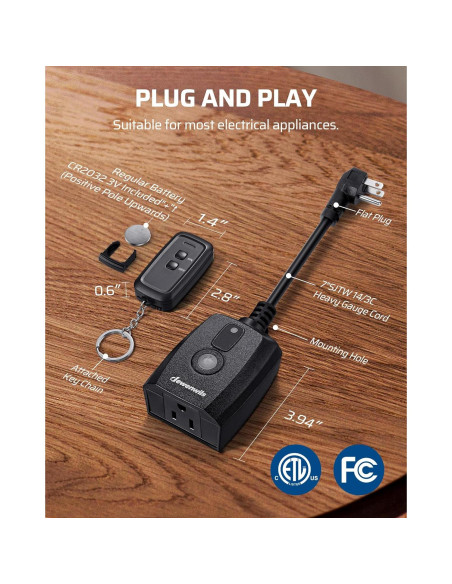 Enchufe de Control Remoto DEWENWILS para Exterior 15A 100FT