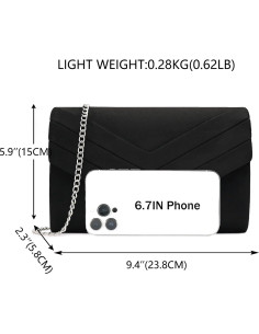 Bolso de Noche Milisente para Mujeres en Suede Negro 23.9x5.8x15 cm 2