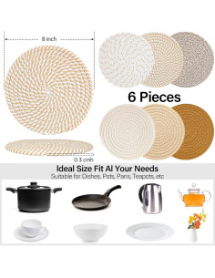 Juego de 12 Trivets Redondos de Algodón ATZNZIK 20.32 cm 2