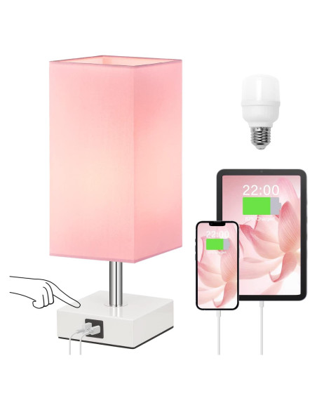 Lámpara de Mesa Táctil Ambimall Rosa con 2 Puertos USB