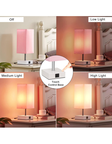 Lámpara de Mesa Táctil Ambimall Rosa con 2 Puertos USB