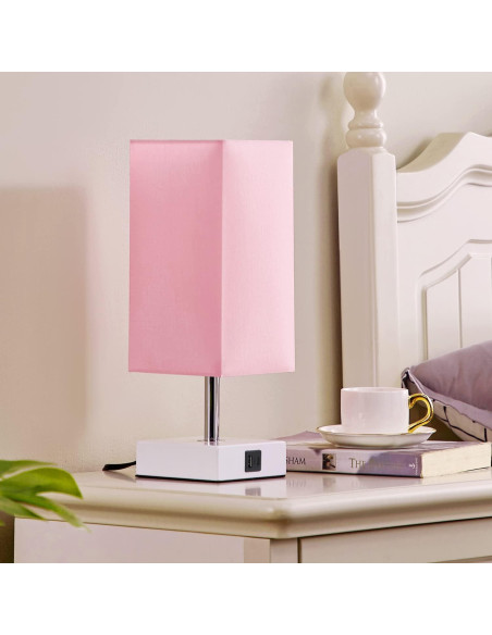 Lámpara de Mesa Táctil Ambimall Rosa con 2 Puertos USB