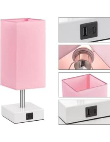 Lámpara de Mesa Táctil Ambimall Rosa con 2 Puertos USB