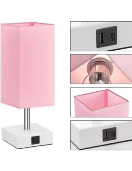 Lámpara de Mesa Táctil Ambimall Rosa con 2 Puertos USB