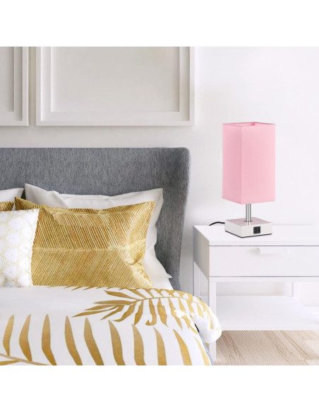 Lámpara de Mesa Táctil Ambimall Rosa con 2 Puertos USB