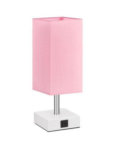 Lámpara de Mesa Táctil Ambimall Rosa con 2 Puertos USB