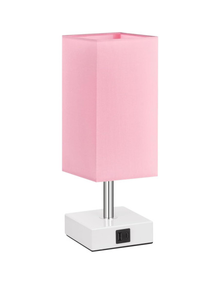 Lámpara de Mesa Táctil Ambimall Rosa con 2 Puertos USB