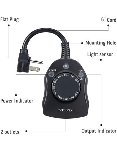 Temporizador Exterior TiFFCOFiO TF-1502 con Sensor de Luz 15A