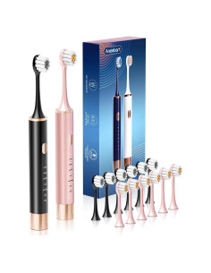 Cepillo de Dientes Eléctrico Aneebart Negro y Rosa - Pack 2, 12 Cabezales, 6 Modos