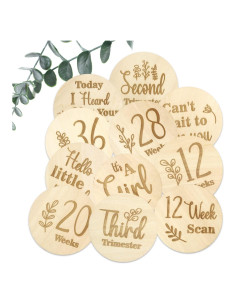Marcadores de Hitos del Embarazo de Madera Malihome - 13 Discos