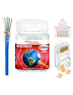 Conectores RJ45 Cat6a Passthrough 50 Paquetes Baño de Oro