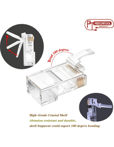 Conectores RJ45 Cat6a Passthrough 50 Paquetes Baño de Oro