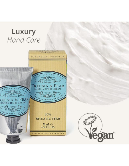 Crema de Manos Naturally European Freesia y Pera 75ml - 20% Manteca de Karité