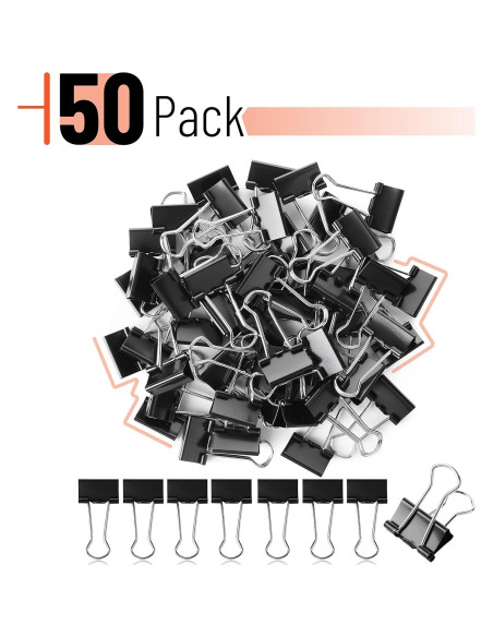 Clips de Encuadernación Mr. Pen, Paquete de 50, Negro, 1.9 cm