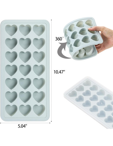 Bandeja de Hielo Silicona BTYMS 21 Cavidades Corazón Azul