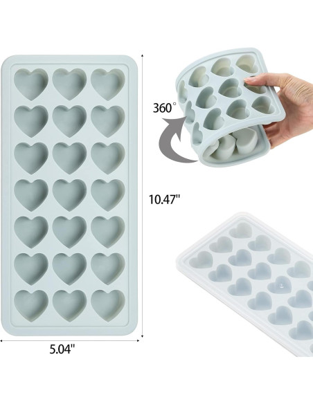 Bandeja de Hielo Silicona BTYMS 21 Cavidades Corazón Azul