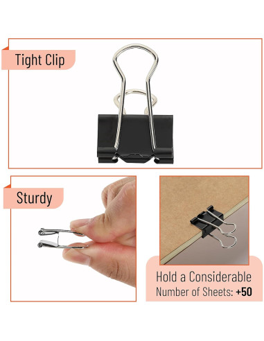 Clips de Encuadernación Mr. Pen, Paquete de 50, Negro, 1.9 cm