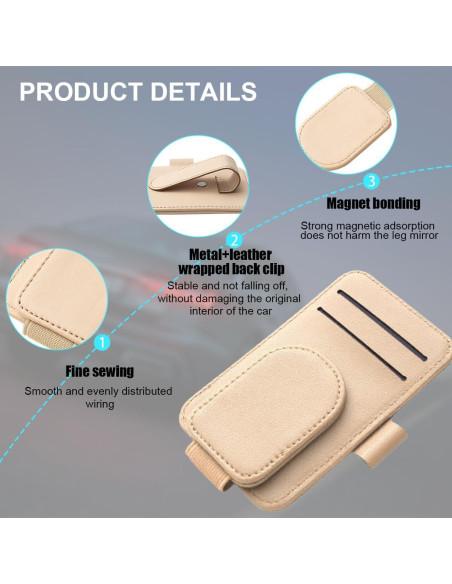 Organizador de Visera de Coche KHGUZ - Soporte Magnético de Cuero Almendra Organizador de Visera de Coche KHGUZ - Soporte Magnético de Cuero Almendra