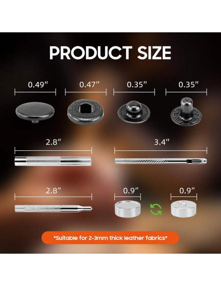 Kit de Broches de Cuero HAPDEN 12.5mm 40 Conjuntos Metal