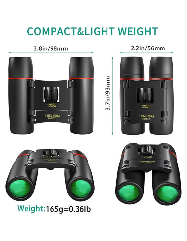 Binoculares compactos POLDR 12X25 para observación