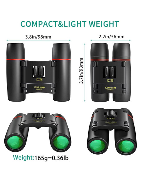 Binoculares compactos POLDR 12X25 para observación
