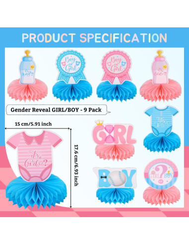 9pcs Decoraciones de Mesa Revelación de Género Bebé RANERVZ