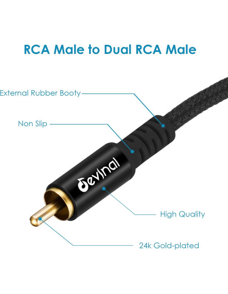 Cable Splitter RCA Macho a 2 Machos Devinal 1m Baño de Oro