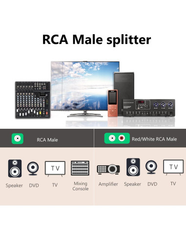 Cable Splitter RCA Macho a 2 Machos Devinal 1m Baño de Oro