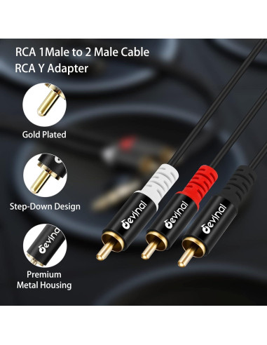 Cable Splitter RCA Macho a 2 Machos Devinal 1m Baño de Oro