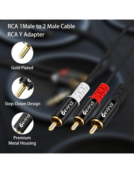 Cable Splitter RCA Macho a 2 Machos Devinal 1m Baño de Oro